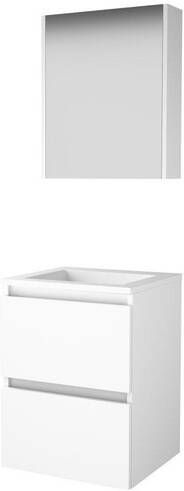 Basic Line Basic-Line Comfort 46 badkamermeubelset 50x46cm greeploos 2 lades acryl wastafel 0 kraangaten Spiegelkast MDF lak Ice White 1810444