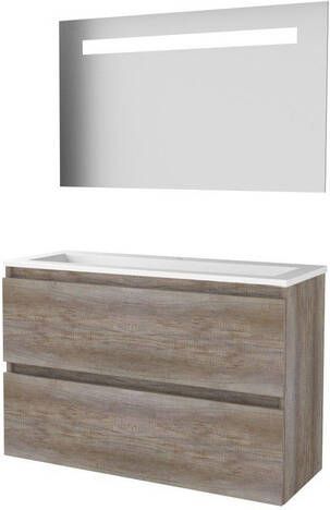 Basic Line Basic-Line Economic 39 badkamermeubelset 100x39cm greeploos 2 lades acryl wastafel 1 kraangat Spiegel geintegreerde LED verlichting MFC Scotch Oak 1810299