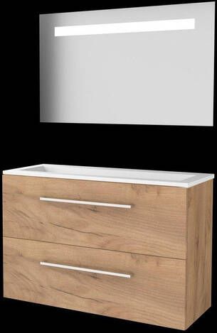 Basic Line Basic-Line Economic 39 badkamermeubelset 100x39cm met grepen 2 lades acryl wastafel 0 kraangaten Spiegel geintegreerde LED verlichting MFC Whisky Oak 1810565