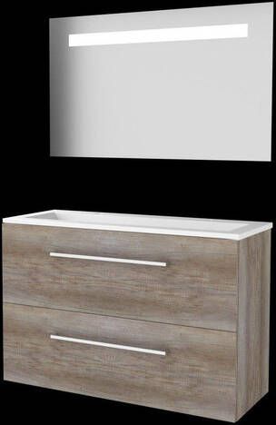 Basic Line Basic-Line Economic 39 badkamermeubelset 100x39cm met grepen 2 lades acryl wastafel 2 kraangaten Spiegel geintegreerde LED verlichting MFC Scotch Oak 1810572