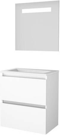 Basic Line Basic-Line Economic 39 badkamermeubelset 60x39cm greeploos 2 lades acryl wastafel 0 kraangaten Spiegel geintegreerde LED verlichting MDF lak Ice White 1810282