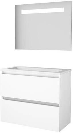 Basic Line Basic-Line Economic 39 badkamermeubelset 80x39cm greeploos 2 lades acryl wastafel 0 kraangaten Spiegel geintegreerde LED verlichting MDF lak Ice White 1810288