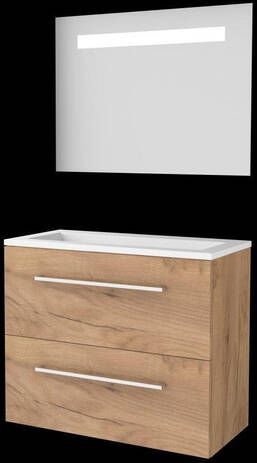 Basic Line Basic-Line Economic 39 badkamermeubelset 80x39cm met grepen 2 lades acryl wastafel 0 kraangaten Spiegel geintegreerde LED verlichting MFC Whisky Oak 1810559