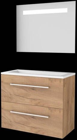 Basic Line Basic-Line Economic 39 badkamermeubelset 80x39cm met grepen 2 lades acryl wastafel 1 kraangat Spiegel geintegreerde LED verlichting MFC Whisky Oak 1810562