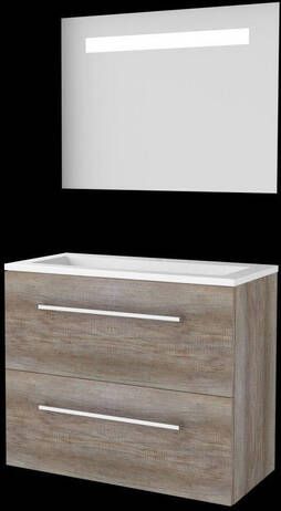 Basic Line Basic-Line Economic 39 badkamermeubelset 80x39cm met grepen 2 lades acryl wastafel 1 kraangat Spiegel geintegreerde LED verlichting MFC Scotch Oak 1810563