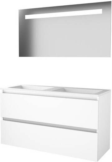 Basic Line Basic-Line Economic 46 badkamermeubelset 120x46cm greeploos 2 lades acryl wastafel 0 kraangaten Spiegel geintegreerde LED verlichting MDF lak Ice White 1809167