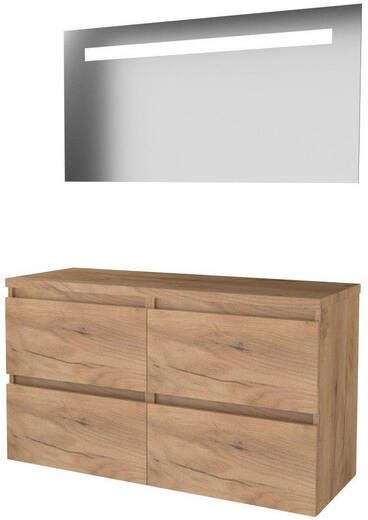 Basic Line Basic-Line Economic 46 badkamermeubelset 120x46cm greeploos 4 lades wastafelblad Spiegel geintegreerde LED verlichting MFC Whisky Oak 1813472