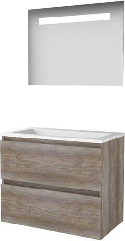 Basic Line Basic-Line Economic 46 badkamermeubelset 80x46cm greeploos 2 lades acryl wastafel 0 kraangaten Spiegel geintegreerde LED verlichting MFC Scotch Oak 1810425