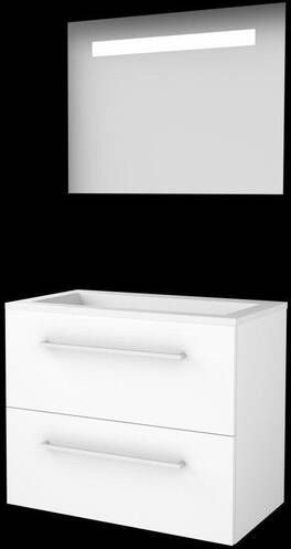 Basic Line Basic-Line Economic 46 badkamermeubelset 80x46cm met grepen 2 lades acryl wastafel 0 kraangaten Spiegel geintegreerde LED verlichting MDF lak Ice White 1810693