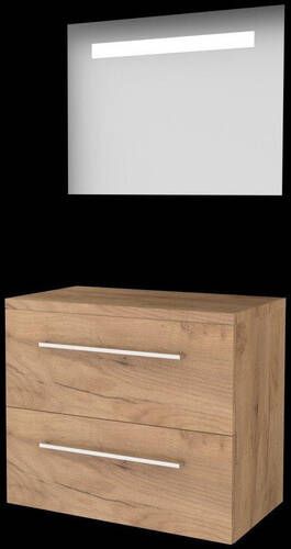 Basic Line Basic-Line Economic 46 badkamermeubelset 80x46cm met grepen 2 lades wastafelblad Spiegel geintegreerde LED verlichting MFC Whisky Oak 1813589