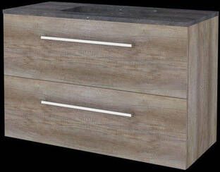 Basic Line Basic-Line Start 46 badkamermeubelset 100x46cm met grepen 2 lades hardsteen wastafel 0 kraangaten MFC Scotch Oak 1813224