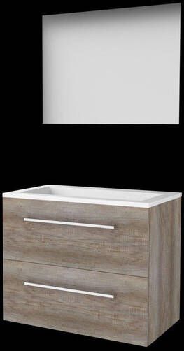 Basic Line Basic-Line Ultimate 46 badkamermeubelset 80x46cm met grepen 2 lades acryl wastafel 0 kraangaten Spiegel verlichting MFC Scotch Oak 1813956