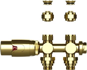 Belrad Radiatorkraan 19.8x4.3 thermostatisch muur- en vloeraansluting 1 2MX16 2 M30 geborsteld goud BLR304