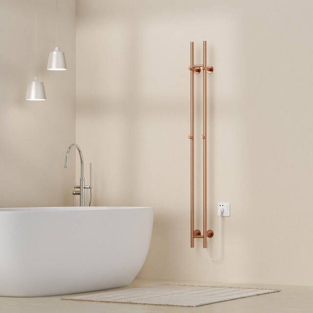 Belrad Rod staafhanddoekdroger 150x16 8x12 7 cm elektrisch dubbel 120w 2 5cm geborsteld koper HS1513BC