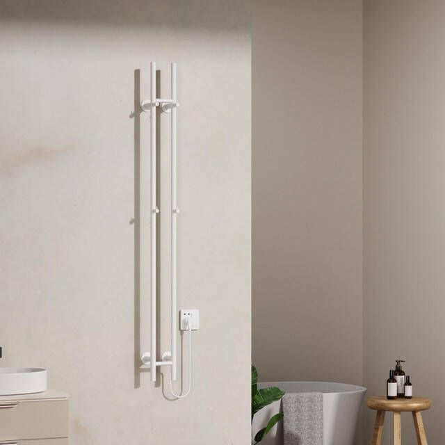 Belrad Rod staafhanddoekdroger 150x16 8x12 7 cm elektrisch dubbel 120w 2 5cm glanzend wit HS1513WH