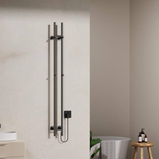 Belrad Rod staafhanddoekdroger 150x16 8x12 7 cm elektrisch dubbel 120w 2 5cm gunmetal HS1513GM