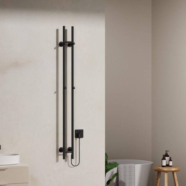 Belrad Rod staafhanddoekdroger 150x16 8x12 7 cm elektrisch dubbel 120w 2 5cm mat zwart HS1513BL
