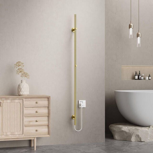 Belrad Rod staafhanddoekdroger 150x6 3x12 7 cm elektrisch enkel 60w 2 5cm geborsteld goud HS1500BG