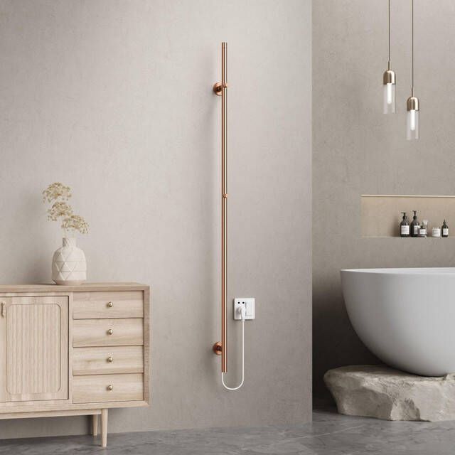 Belrad Rod staafhanddoekdroger 150x6 3x12 7 cm elektrisch enkel 60w 2 5cm geborsteld koper HS1500BC