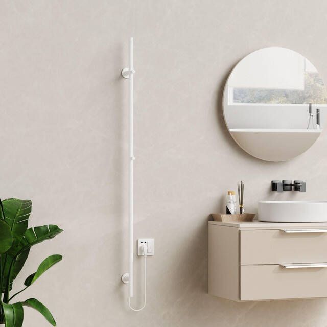 Belrad Rod staafhanddoekdroger 150x6 3x12 7 cm elektrisch enkel 60w 2 5cm glanzend wit HS1500WH