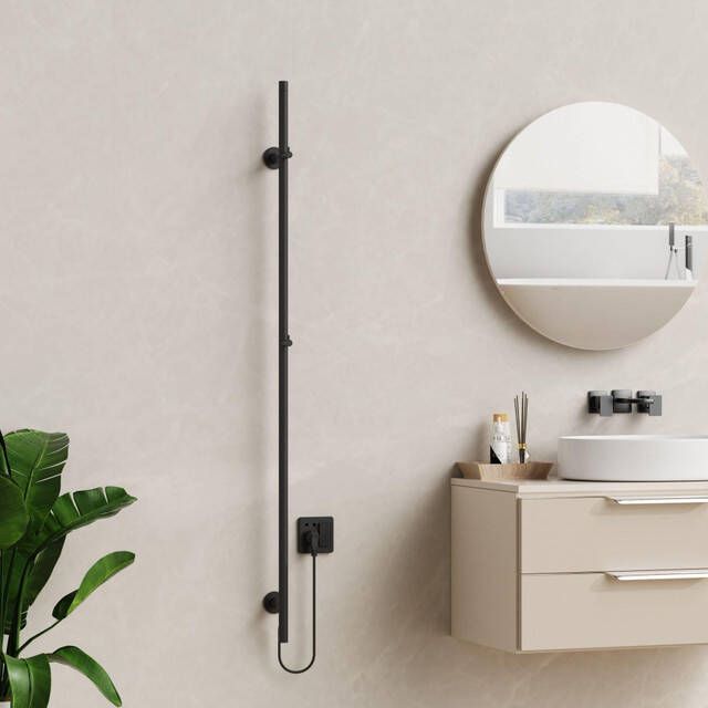 Belrad Rod staafhanddoekdroger 150x6 3x12 7 cm elektrisch enkel 60w 2 5cm mat zwart HS1500BL