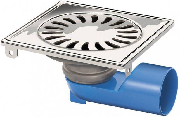 BERG Van den Douchegoot met rooster met RSA 50mm zij en onderuitlaat 50mm waterslot sifon 150x150x54mm RVS 304