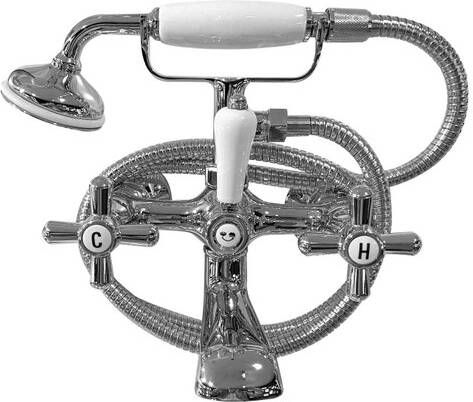 Douche Concurrent Badkraan Liberty Nostalgisch 15cm Hartafstand Mengkraan Opbouw Rond Chroom 2 Greeps met Onderuitloop en Handdouchehouder