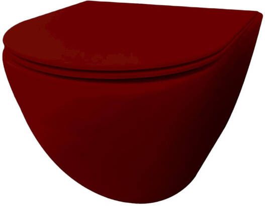 Best Design morrano-49-zonder-spoelrand wandcloset blinde bevestiging incl. zitting mat-donkerrood mat 4016840
