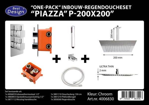 Best Design One pack inbouw regendoucheset & Inb.box Piazza vierkant P 200x200 4006830