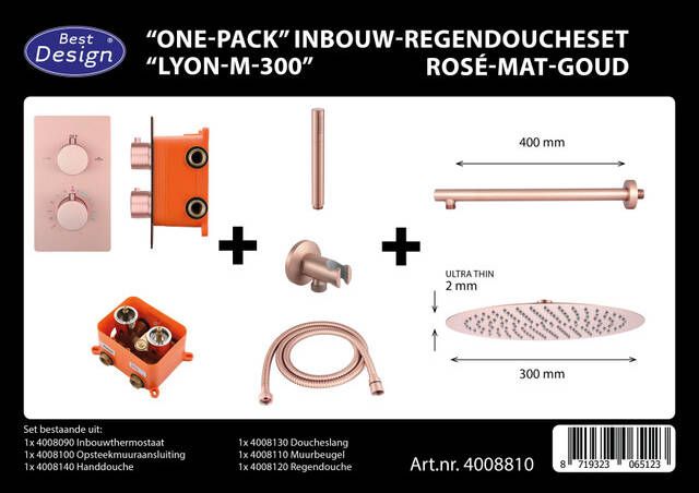 Best Design One Pack inbouw regendoucheset Lyon M 300 rose mat goud 4008810