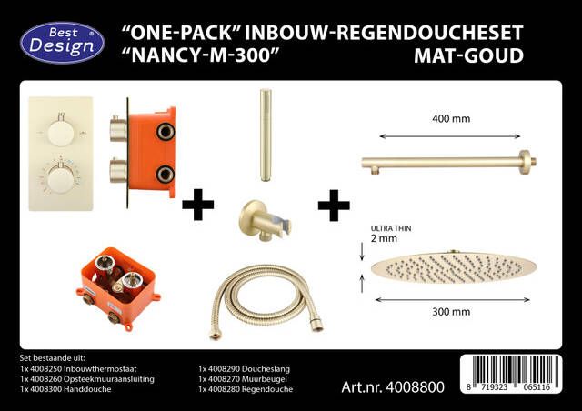 Best Design One Pack inbouw regendoucheset Nancy M 300 mat goud 4008800