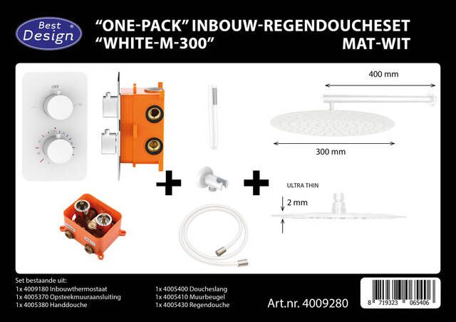 Best Design One Pack inbouw regendoucheset White M 300 mat wit 4009280