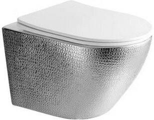 Best Design Wandcloset Royal-Zilver 49 Rimfree Inclusief Zitting Glans Wit Zilver
