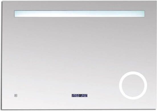 Badkamerspiegel Linet 80x70cm Geintegreerde LED Verlichting Touch Lichtschakelaar met Klok en Verlichting