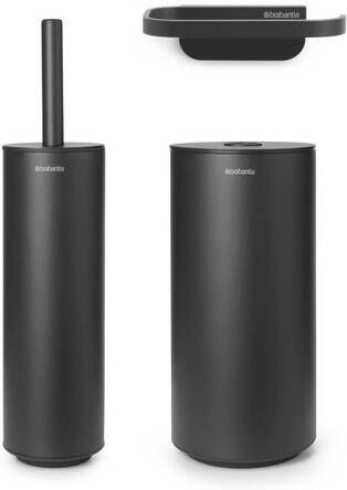 Brabantia MindSet Toilet Accessoiresset toiletrolhouder zonder klep toiletborstelhouder gesloten reserverolhouder mineral infinite grey 303906