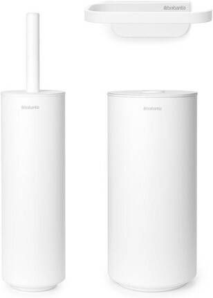 Brabantia MindSet Toilet Accessoiresset toiletrolhouder zonder klep toiletborstelhouder gesloten reserverolhouder mineral fresh white 303920