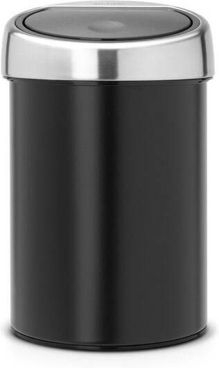 Brabantia wandafvalemmertje 3 liter touch bin met kunststof binnenemmer en matt steel deksel matt black 364440