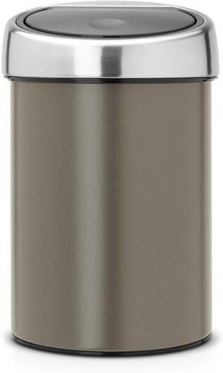 Brabantia wandafvalemmertje 3 liter touch bin met kunststof binnenemmer en matt steel deksel platinum 364464