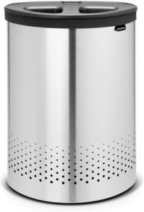 Brabantia wasbox 55 liter selector met dark grey kunststof deksel en uitneembare waszak matt steel 105029