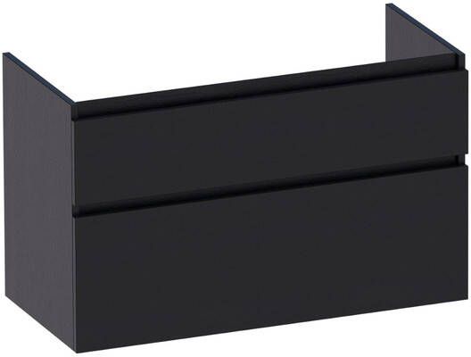 BRAUER Advance Wastafelonderkast 100x46x60cm 2 softclose greeploze lades 1 sifonuitsparing MFC black wood OK-AD100BW
