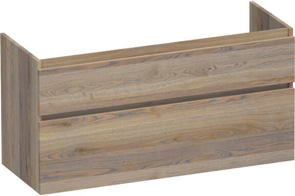 Brauer Advance Wastafelonderkast 120x46x60cm 2 softclose greeploze lades 2 sifonuitsparingen en doorlopende lamellen geborsteld hout Vintage oak OK-MEA120-2VO