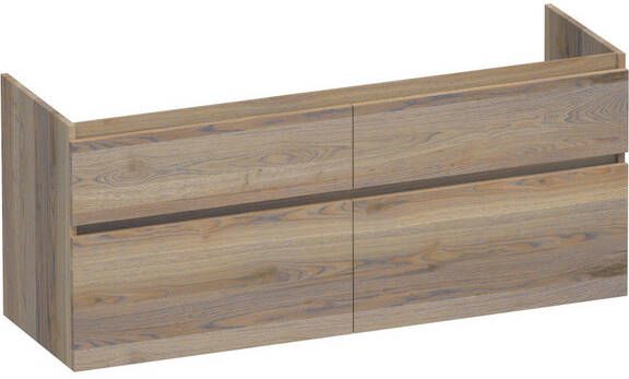 BRAUER Advance Wastafelonderkast 140x46x60cm 4 softclose greeploze lades 2 sifonuitsparingen en doorlopende lamellen geborsteld hout Vintage oak OK-MEA140VO