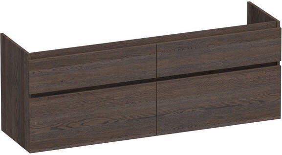 Brauer Advance Wastafelonderkast 160x46x60cm 4 softclose greeploze lades 2 sifonuitsparingen en doorlopende lamellen geborsteld hout black oak OK-MEA160BO