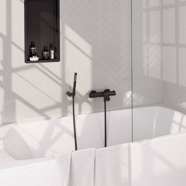 Brauer Black Edition Badkraan douchegarnituur handdouche staaf 1 stand gladde knop mat zwart 5-S-232