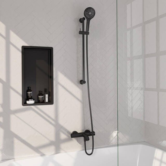 Brauer Black Edition Badkraan Opbouw glijstang 2 functies 2 gladde knoppen handdouche rond 3 standen mat zwart 5-S-231