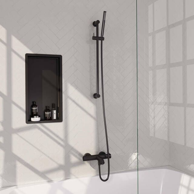 Brauer Black Edition Badkraan Opbouw glijstang 2 functies 2 gladde knoppen handdouche staaf 1 stand mat zwart 5-S-230