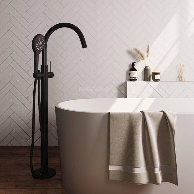 Brauer Black Edition Staande Badkraan handdouche rond 3 standen 2 gladde knoppen PVD mat zwart 5-S-260