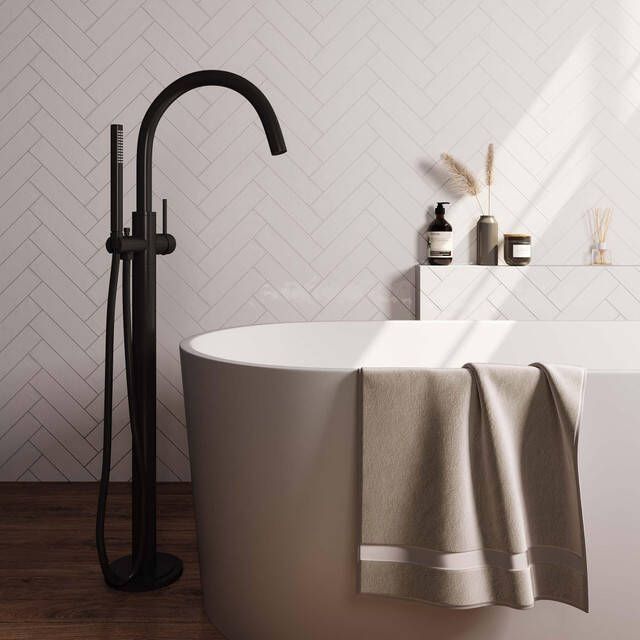 Brauer Black Edition Staande Badkraan staafhanddouche 1 stand 2 gladde knoppen PVD mat zwart 5-S-259