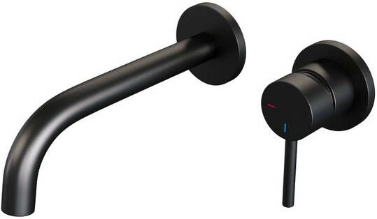 Brauer Inbouw Wastafelmengkraan Black Edition Coldstart Gebogen Uitloop Ronde Hendel Rechts Mat Zwart Met Rozetten