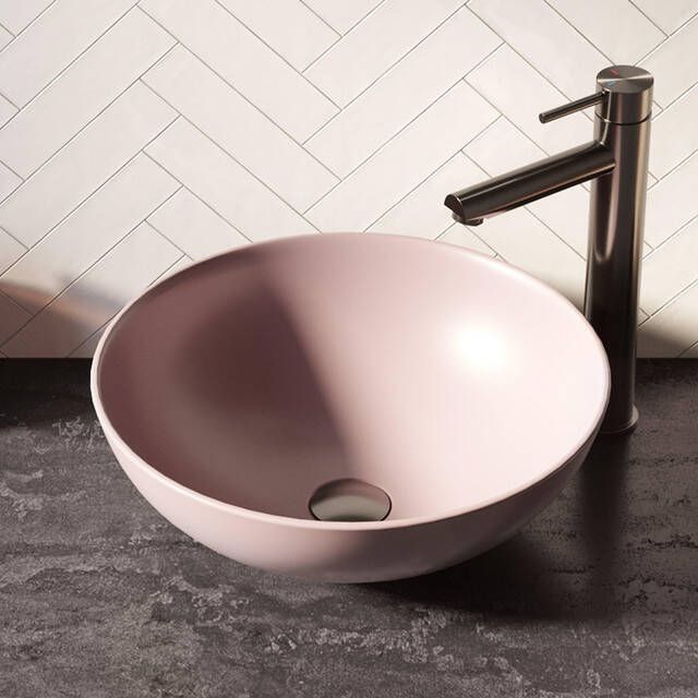 Brauer Bowl waskom 40x40cm rond keramiek mat pastel roze WK-BO40ROMPR